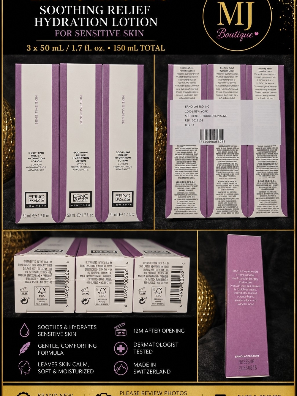 Erno Laszlo Soothing Relief Hydration Lotion Sensitive Skin 3 x 50mL Sealed